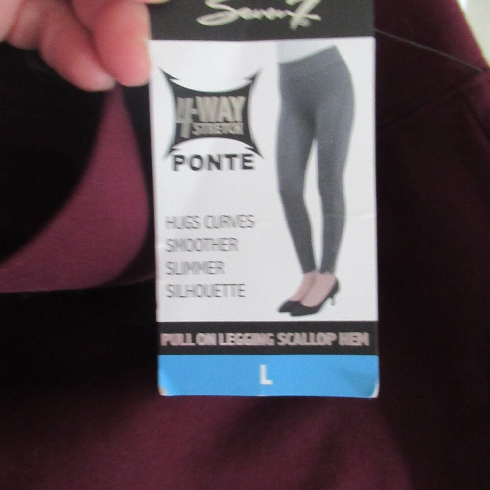 Seven7 women’s pull on mid rise leggings sz L New wine burgandy ponte stretch